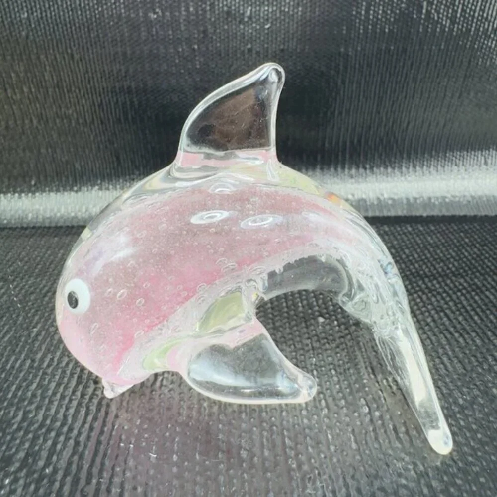 Dynasty Gallery Art Glass Dolphin Figurine Pink‎ Dolphin Glass Figure Vintage